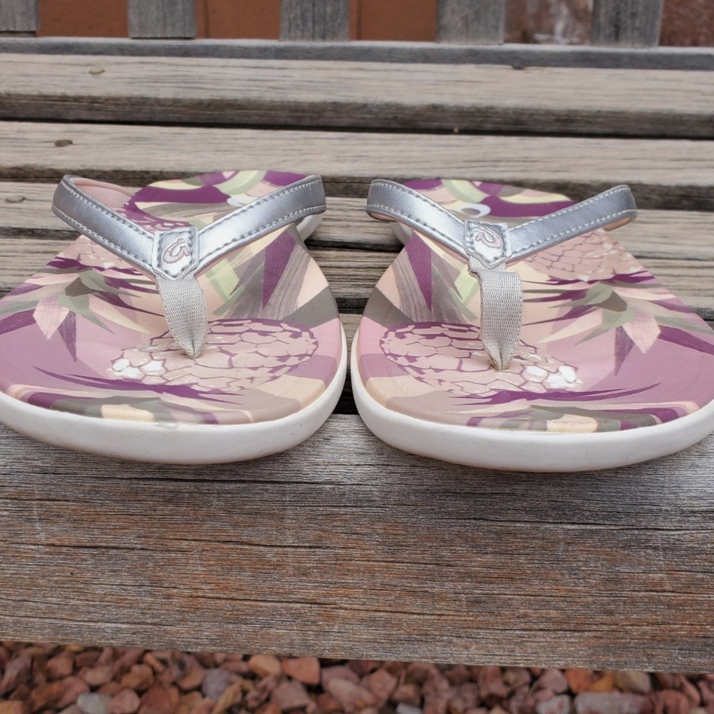 Olukai Ho'opio Hau Flip Flops Size 11 Women Silver Pineapple Sandals - Picture 7 of 12